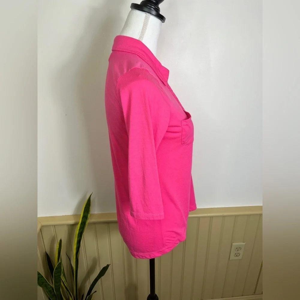 Vintage Hollister Hot Pink 3/4 Sleeve Henley Polo Top Size Small Y2K Preppy
